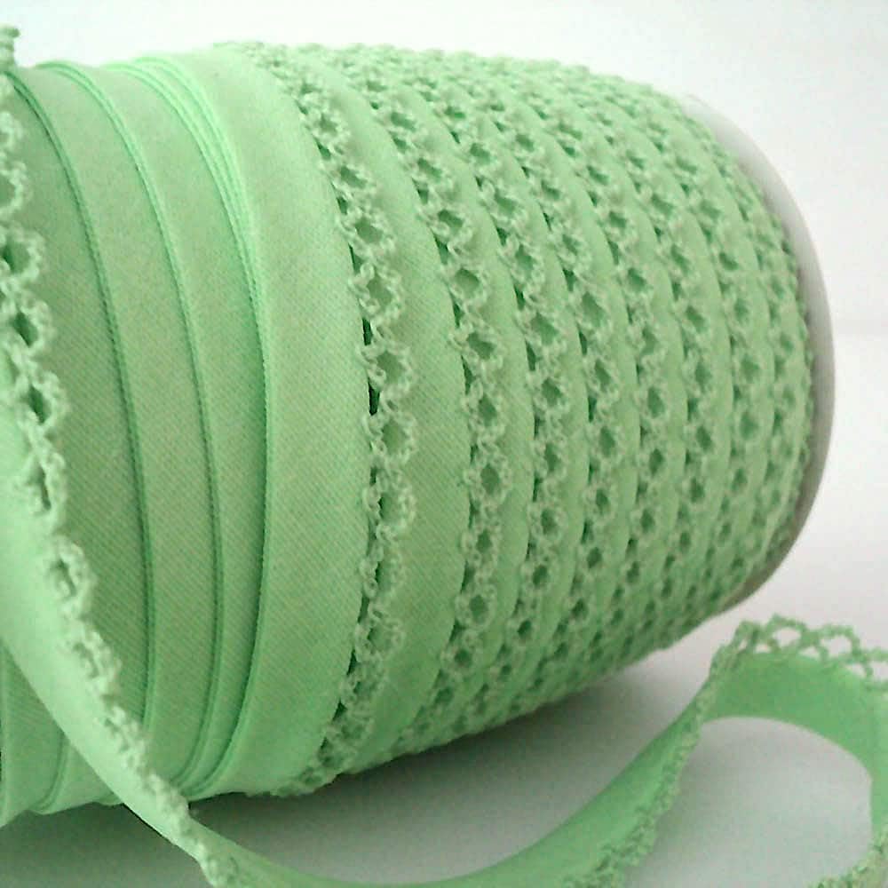 5m of Professional Quality Picot Lace Bias Binding Trim, 12mm Double Fold. Used for Edging Clothing, Quilting, Soft Furnishings Toys, Sewing Projects. UK Haberdashery Company (Celadon Green)