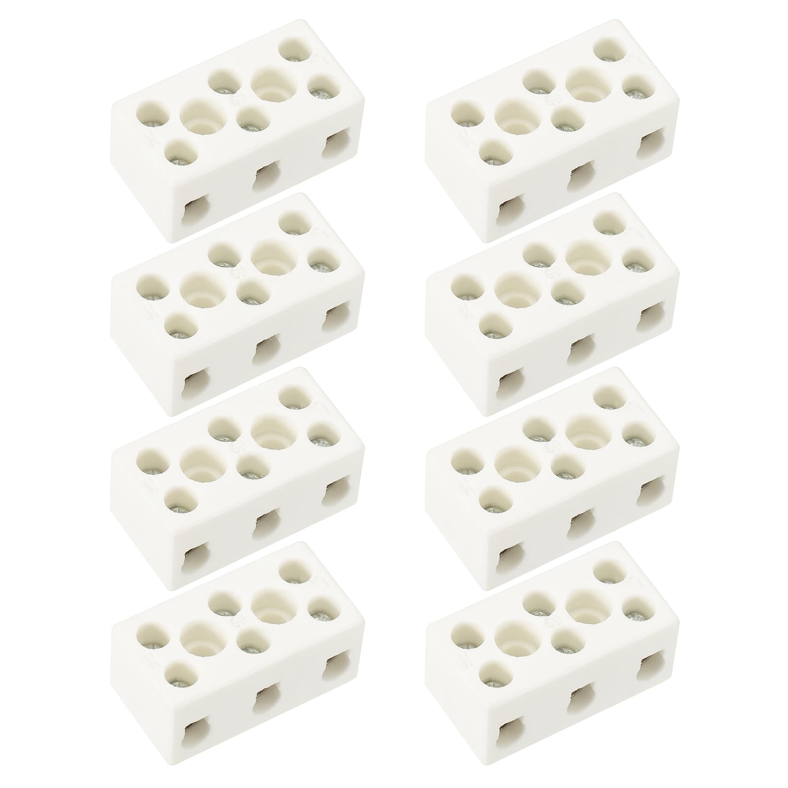 PATIKIL 3 Way Ceramics Terminal Blocks, 8Pcs 10A High Temp Porcelain Ceramic Connectors Bidirectional 8 Hole High Frequency Blocks for Lamp Fixture Electric Wire Cable, 18x16x34mm
