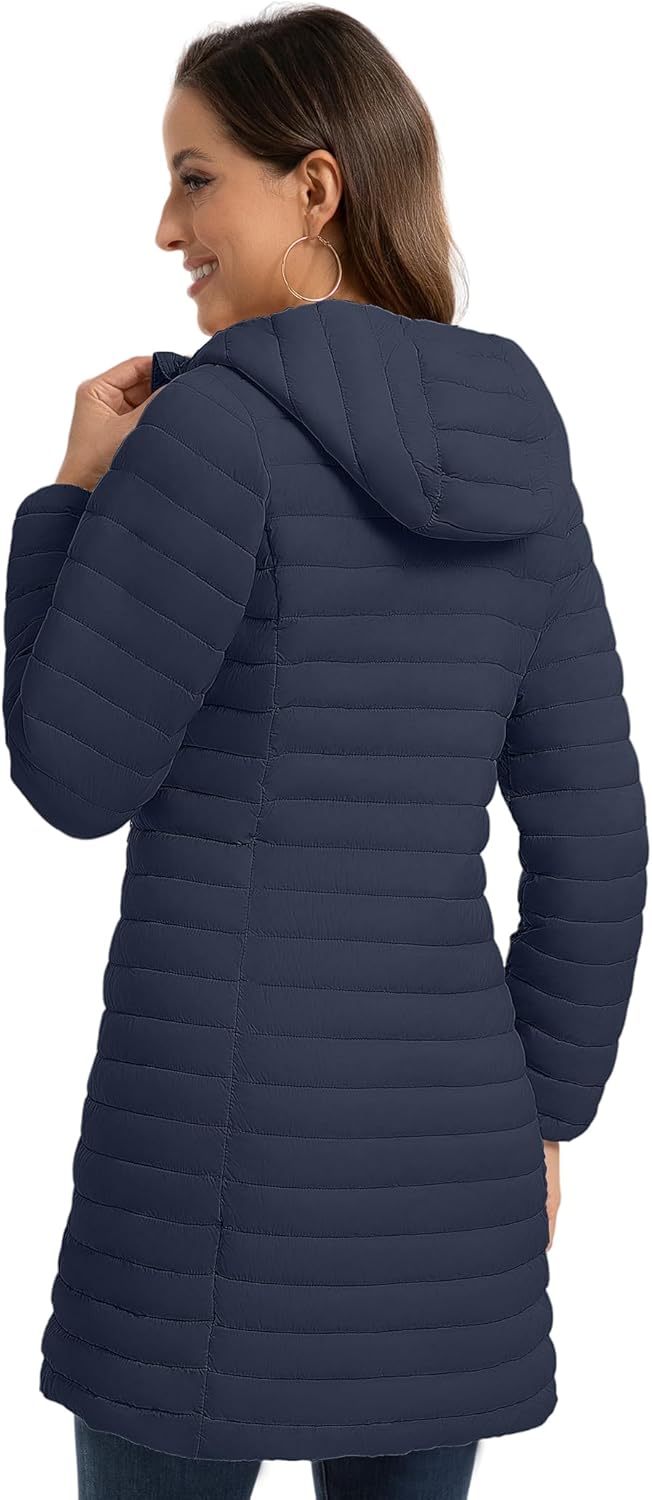 ROYAL MATRIX Packable Puffer Jacket for Women Lightweight Hooded Quilted Long Travel Puffer Coat - Image 2
