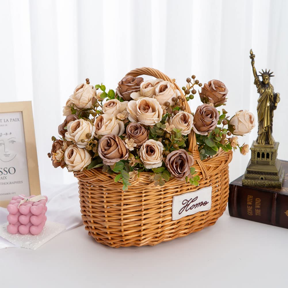 AUOTILY 4pieces/lot Artificial Bunch of Rose 7 Branches of Flower Bouquet Plactics Plants Home Garden Decoration (Coffee)