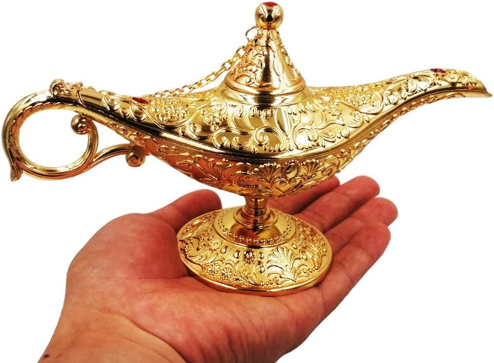 Vintage Aladdin Magic Genie Lamp,Metal Wishing Light for Home Wedding Party Table Decoration Delicate Gift,Large Gold