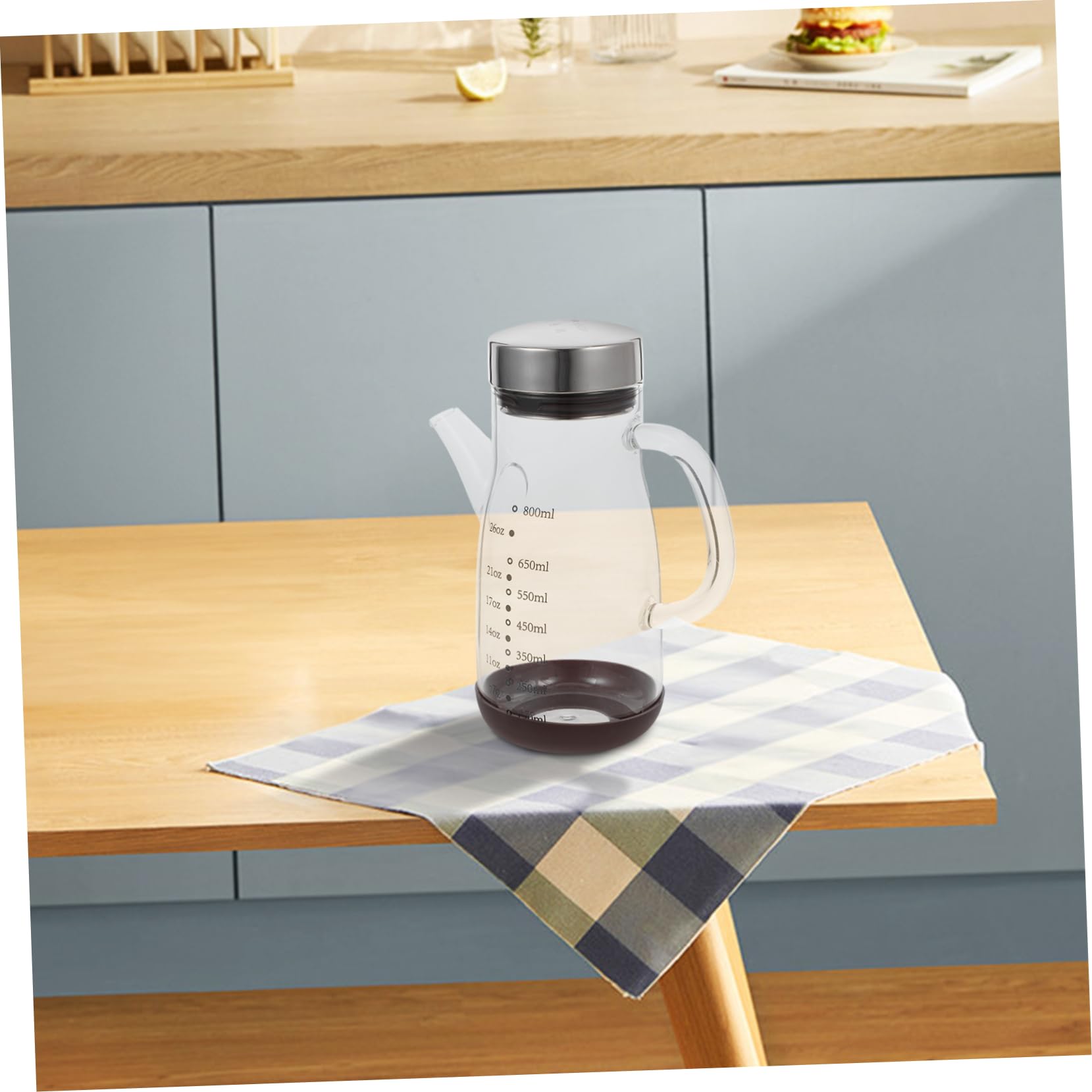 Oliera in Vetro Grande Capacità Acciaio Inox e Silicone | Contenitore per Olio da Cucina, Recipiente Salvagoccia, Bottiglia Pratica per Uso Quotidiano