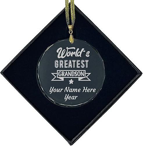 Miniatura 4 de LaserGram Adorno de Navidad de vidrio personalizado, el nieto más grande del mundo, idea de regalo grabada con láser personalizado (forma de corazón)