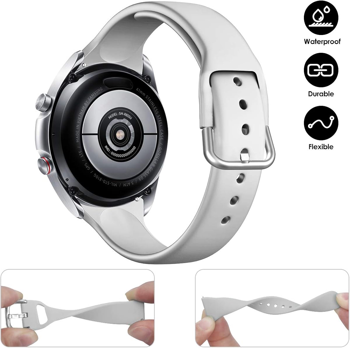 Zebre 3-Pack Slim Bands Compatible with Galaxy Watch Active 2 Bands 40mm 44mm / Galaxy Watch 3 Bands 41mm / Galaxy Watch Active Bands, 20mm Narrow Slim Soft Silicone Replacement Wristbands