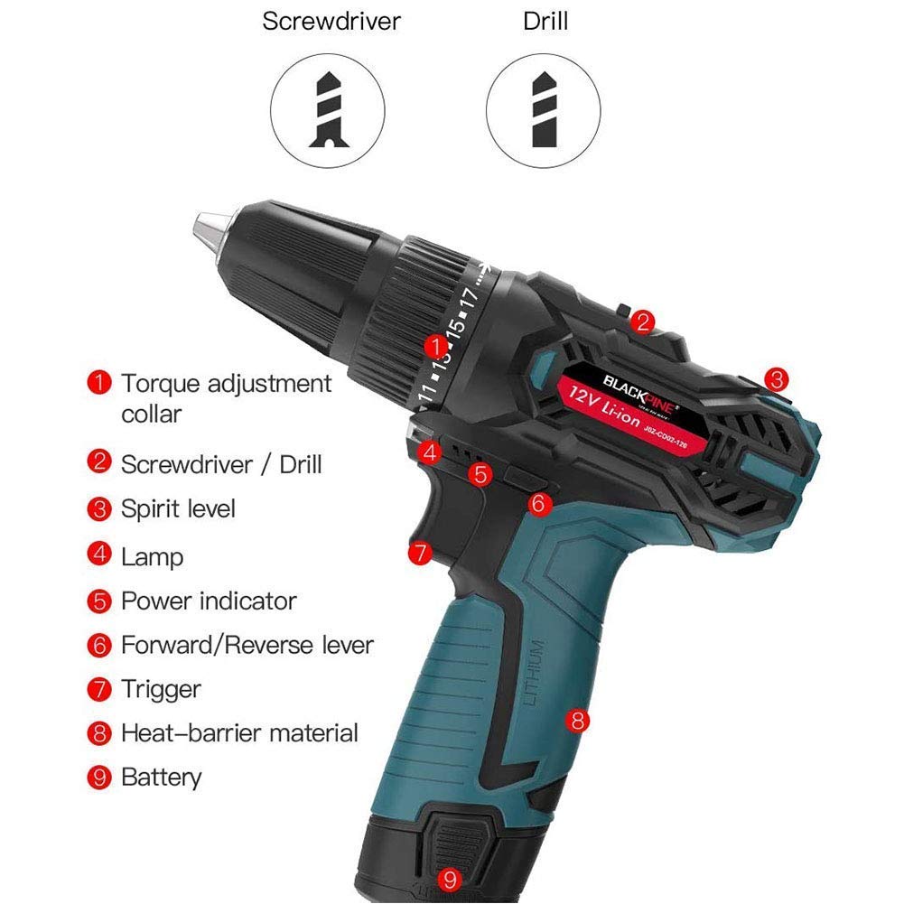 Drill Power Trapano Compatto Heavy Duty velocità variabile 1300mAh Li-Ion 17 + 1 Trapano dinamometrico Cacciavite Elettrico
