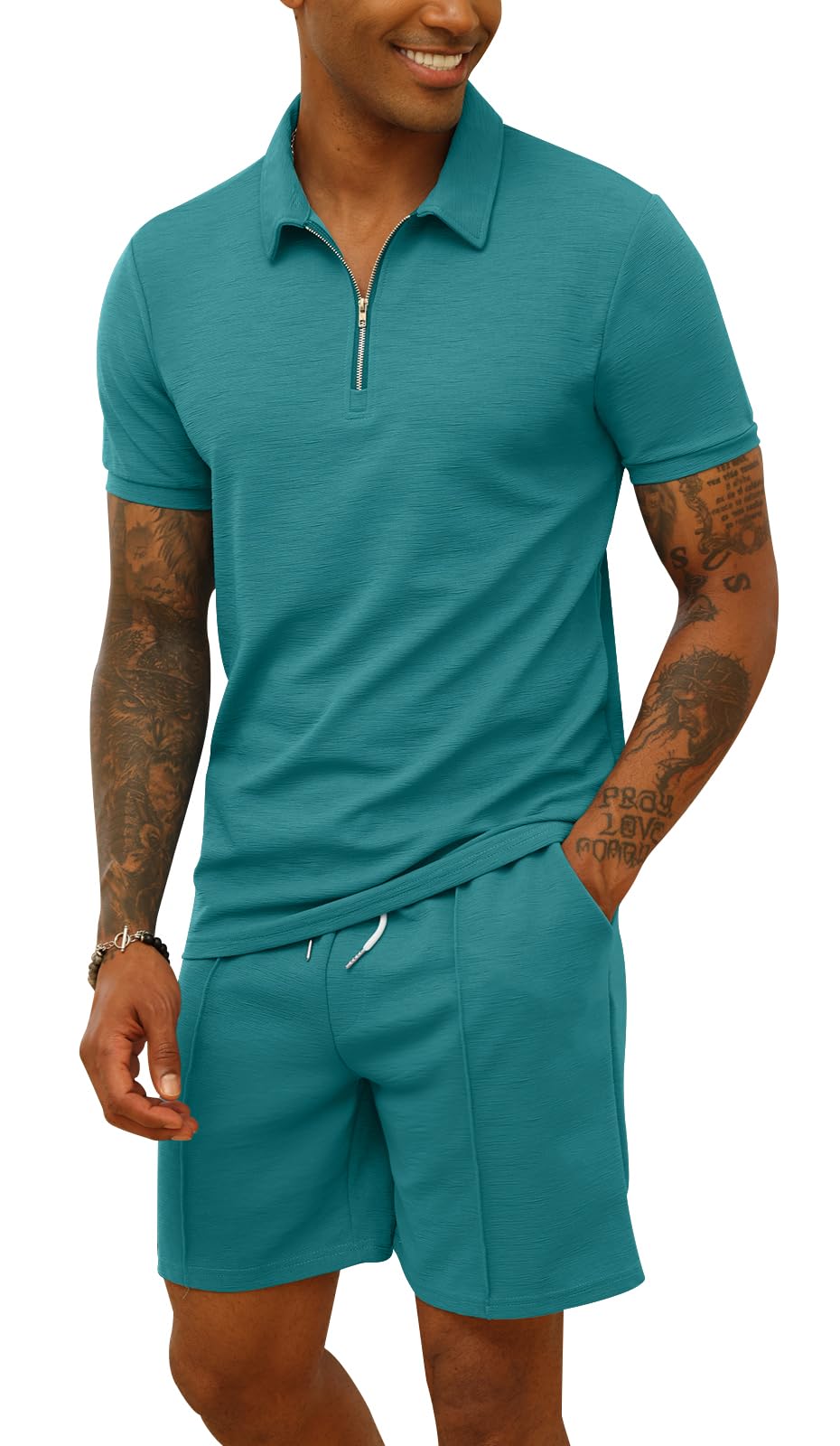 CTU Chándal para hombre 2 piezas camiseta polo pantalones cortos traje verano ropa deportiva