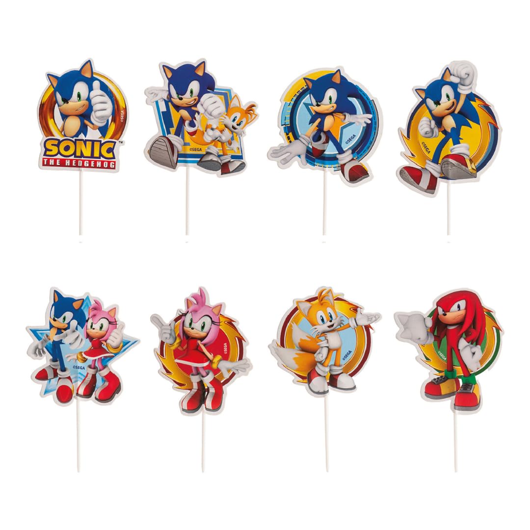 dekora, Sonic Birthday Cake Decoration Kit, Paper Sonic Cake Topper, Perfect for Decorating Your Cupcakes and Sonic Cake, 16 Units, 10.5 x 7 Centimeters