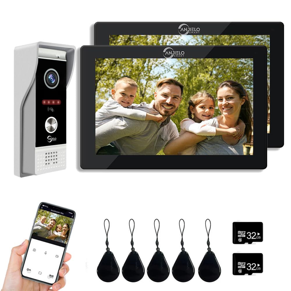 ANJIELO SMART Cámara de Video Timbre 1080P con Pantalla táctil de 7 Pulgadas, intercomunicador de Timbre de Video, Compatible con grabación automática de visión Nocturna infrarroja (black2)