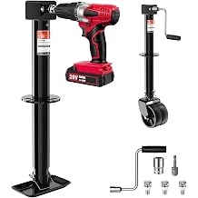 BYERN AUTO A-Frame Trailer Jack, 5000lbs Foot Plate & 2000 lbs Dual-Wheel, 20-24V Cordless Drill Compatible & Hand Crank, 14" Lift, Heavy Duty RV Tongue Jack for Trailer, Utility, Boat, Yacht