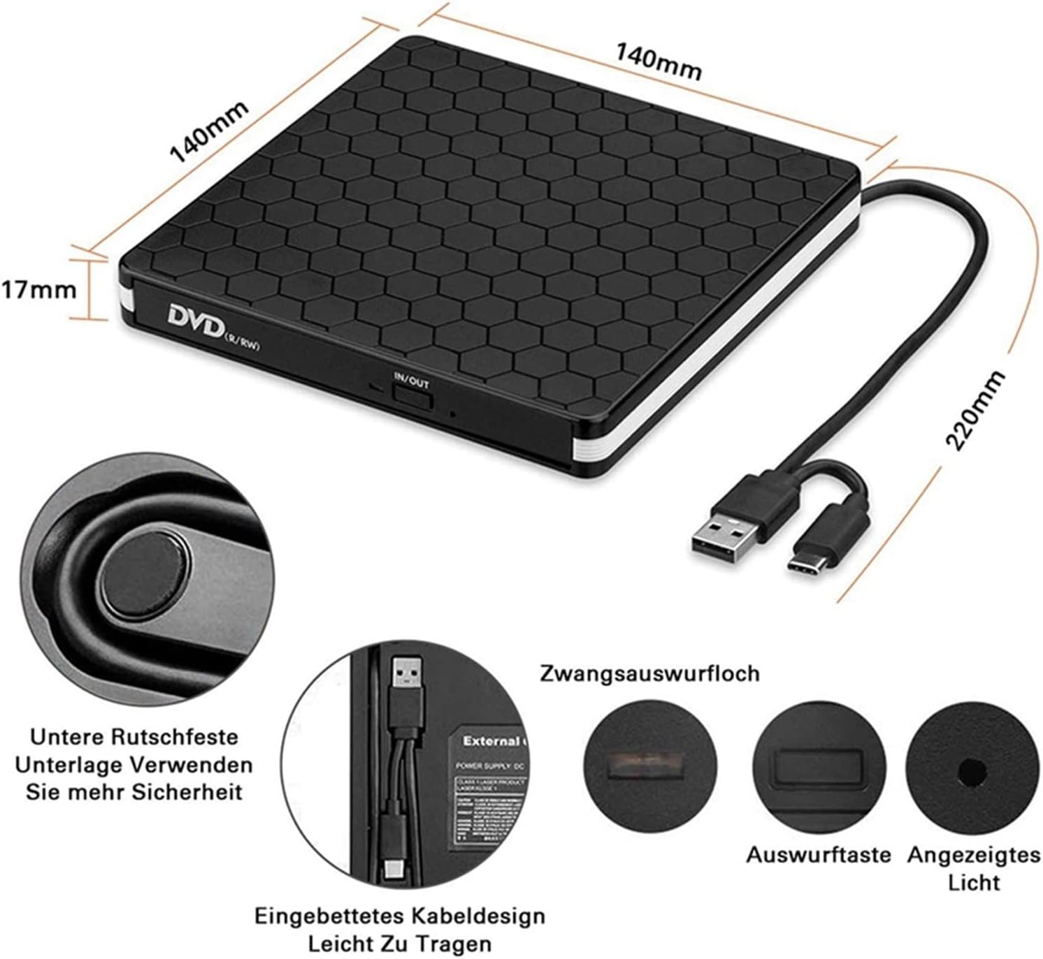 DVD Player External CD DVD Burner and Reader with USB 3.0 Type-C Portable Plug Play Superdrive for Laptops Desktop PC Macbooks Mini dv Player