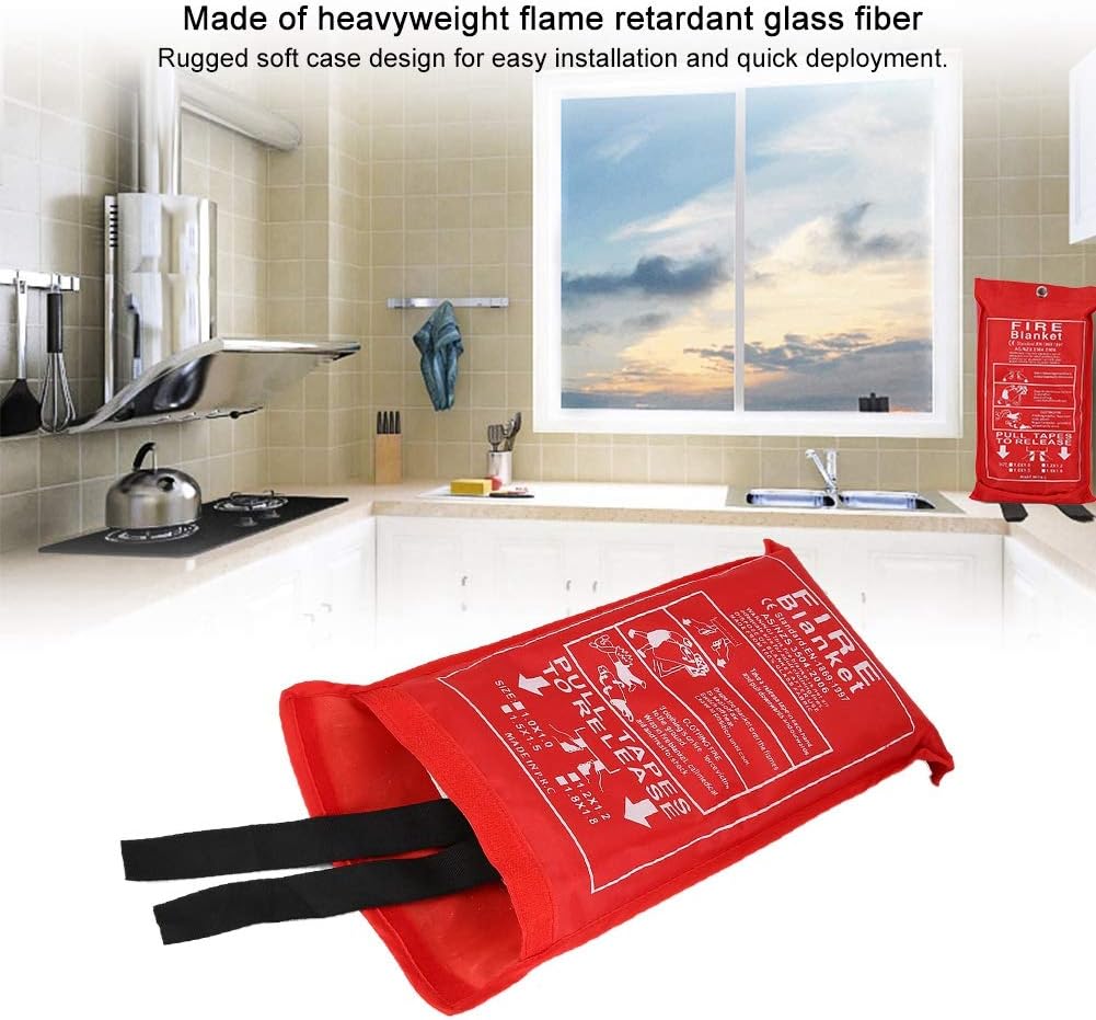 Ejoyous fir Blankets Emergency, Fireproof Fiberglass Safety Blanket Heavyweight Retardant Glass Fiber with Rugged Soft Case, for Camping Grill Offices Car Kitchens Restaurants (1.8mx1.8m)