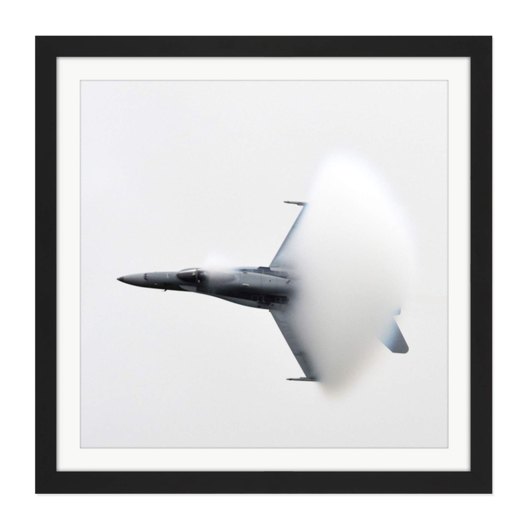 Military USA Navy FA-18 Hornet Aircraft Fighter Jet Photo Square Wooden Framed Wall Art Print Picture 16X16 Inch