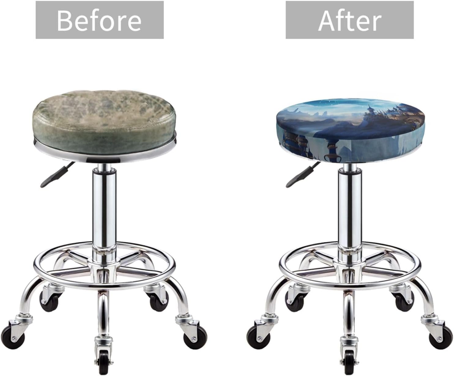Bar Stool Cover Round Elastic Stool Cushion Covers Moon Blue Castle Bar Chair Cover Washable Stool Cushion Slipcover Stretch Stool Seat Covers for 12-14 Inch Chair