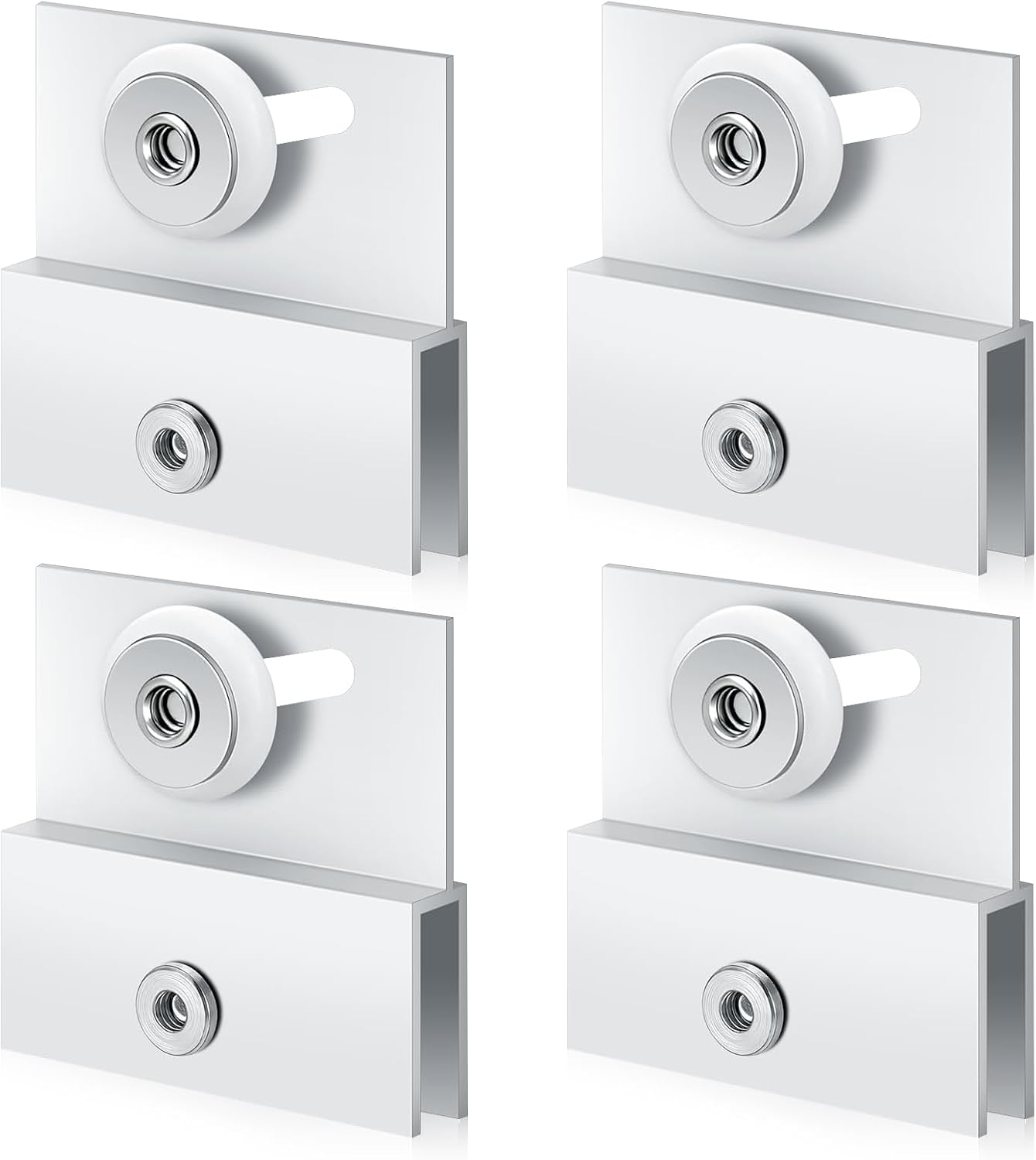(4-Pack) M 6054 Frameless Shower Door Rollers Top Bracket Assembly - 3/4" Round Plastic Wheel with Ball Bearings, Extruded Aluminum Chrome Finish - Replacement Hardware Kits for Glass Sliding Doors
