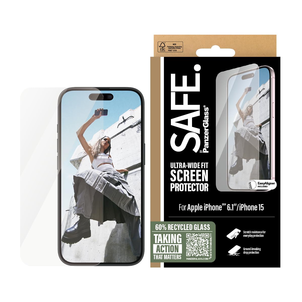 Panzerglass Red Safe. By ® Screen Protector Iphone 16 | 15 | Ultra-Wide Fi