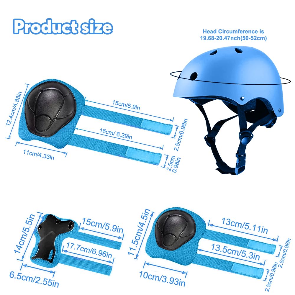 mizikuu Casco Bici Niño, 7 In 1 Set de Protecciónes Infantiles Adjustables Rodilleras Coderas y Muñequeras Almohadilla De Seguridad Protector para Patinar, Bicicleta, BMX, Monopatín, Aeropatín, Azul
