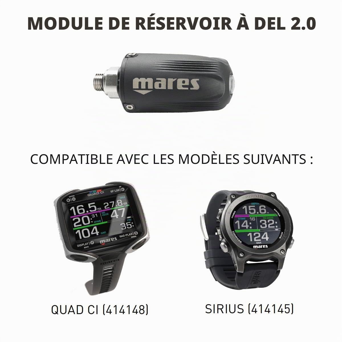 Mares Module de réservoir LED 2.0 - Transmetteur de pression compatible avec les ordinateurs Sirius & Quad Ci