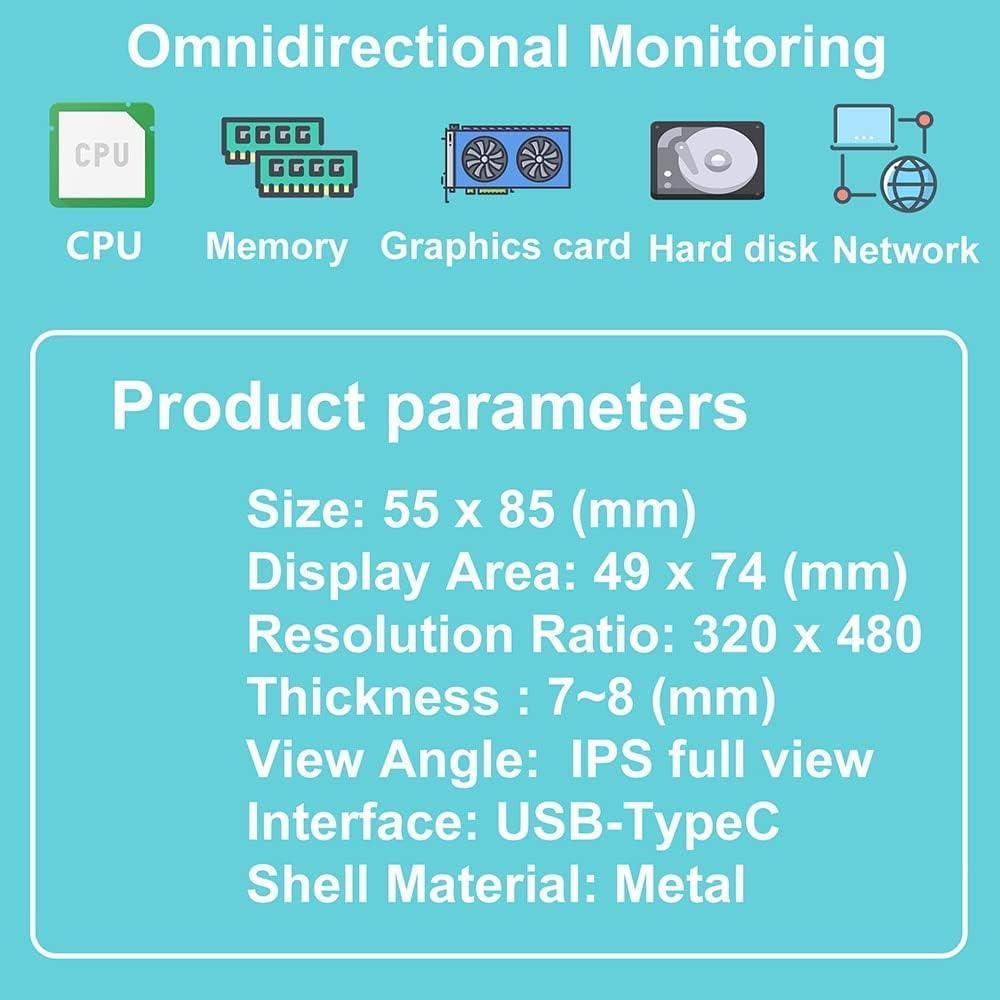 3.5 inch IPS USB Mini Screen AIDA64 PC CPU RAM HDD Data Monitor Computer Temperature Display Type-C Sub Screen White