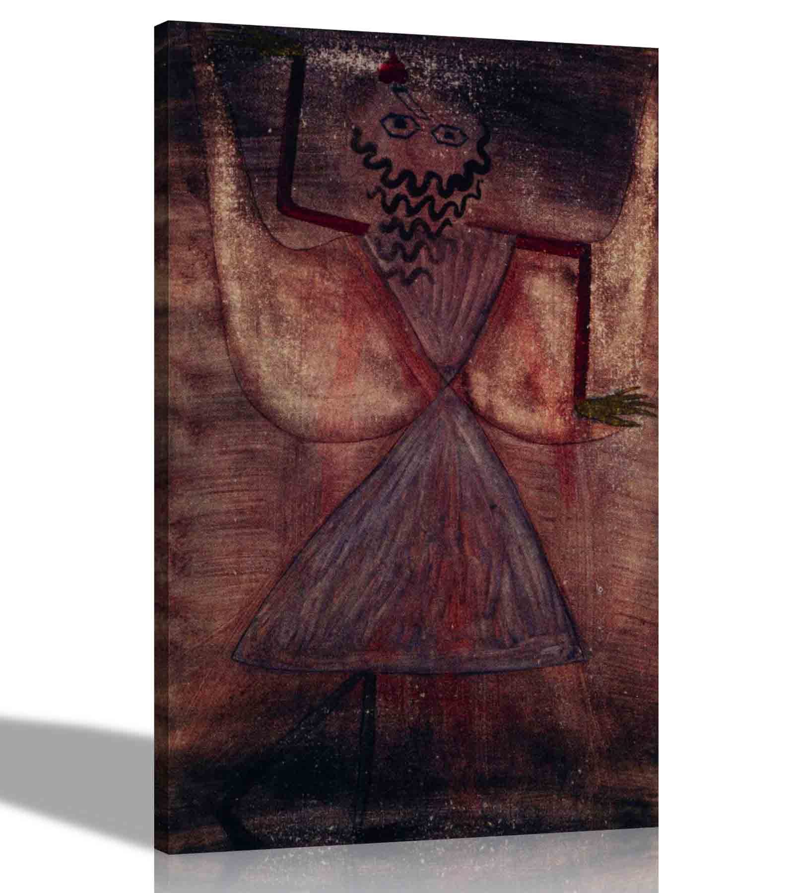 Artley Prints Black - The Drinking Angel By Paul Klee Canvas Wall Art L Portrait Pictures For Living Room, Bedroom L Framed Artwork Home Decor 60 X 40Cm (24 X 16 Inches) A2