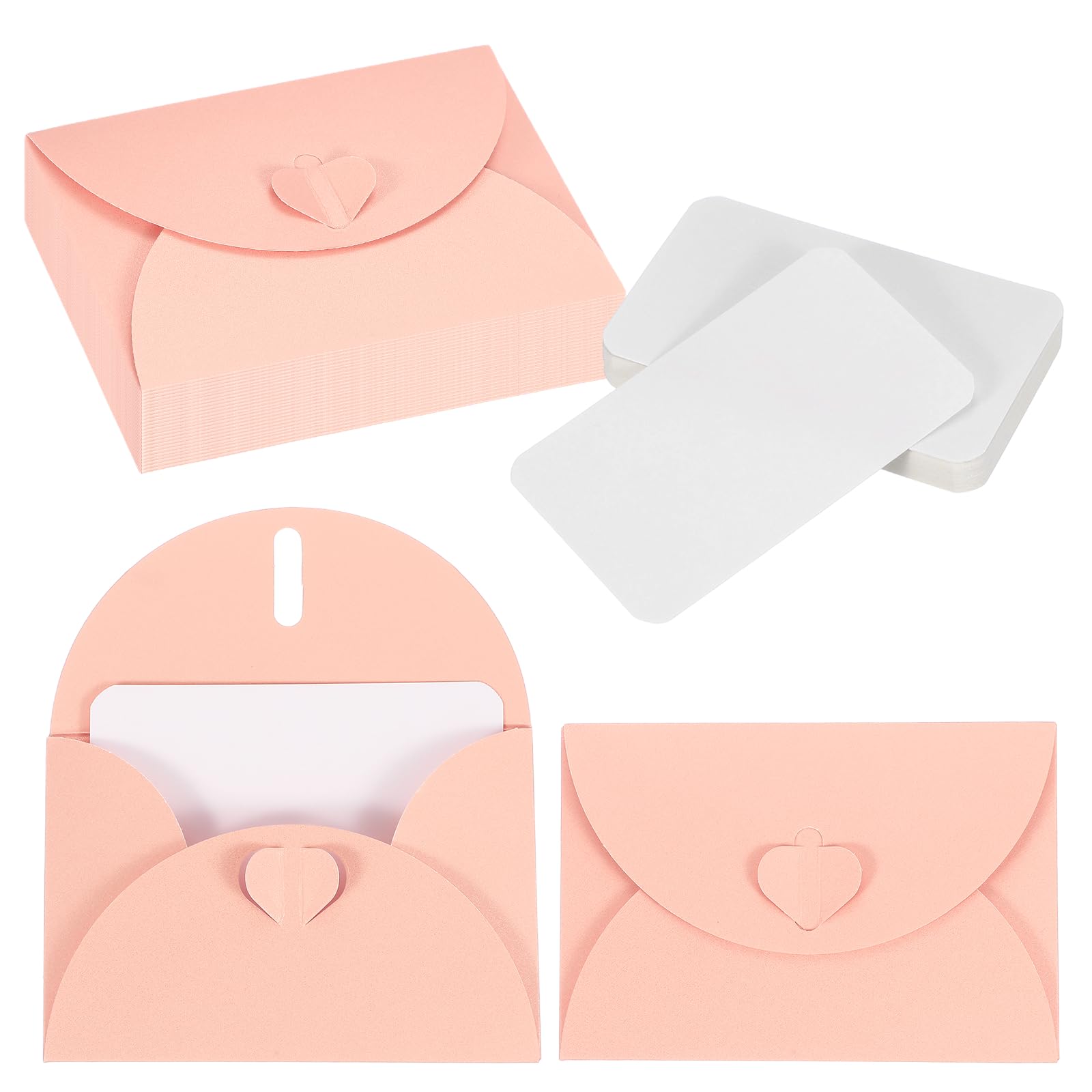 PATIKIL 25 Set Mini Envelopes with Heart Clasp, 4.1x3 Blank Note Cards with Envelopes for Gift Wedding Invitation Graduation Holiday Thanksgiving Day Christmas, Pink โ image 1