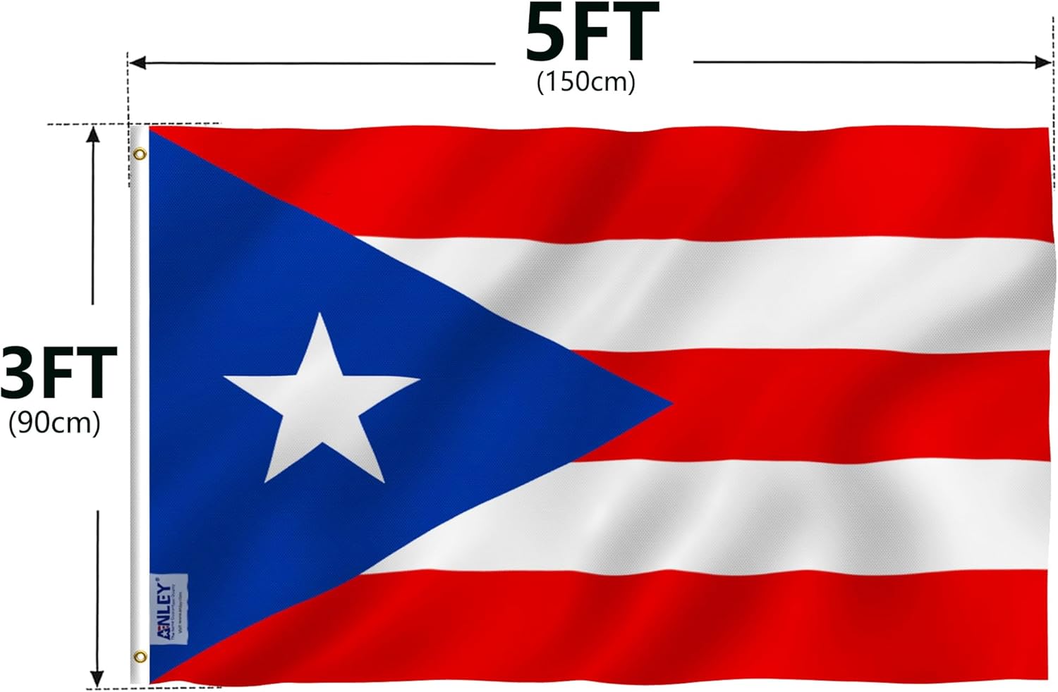 ANLEY Fly Breeze 3x5 Foot Puerto Rico Flag - Vivid Color and Fade proof - Canvas Header and Double Stitched - Puerto Rican National Flags Polyester with Brass Grommets 3 X 5 Ft
