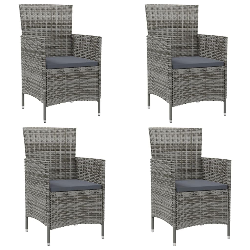 Sedie da giardino con cuscino, 4 pezzi, in polyrattan, grigio | Telaio in acciaio verniciato a polvere, rattan sintetico, impermeabile, facile da pulire, portata fino a 110 kg