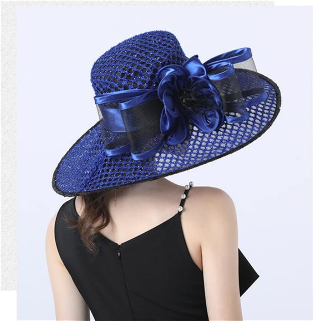 Cappello a Tesa Larga da Donna con Decorazione Floreale in Rete, Parasole e Comodo Cappello per Adulti