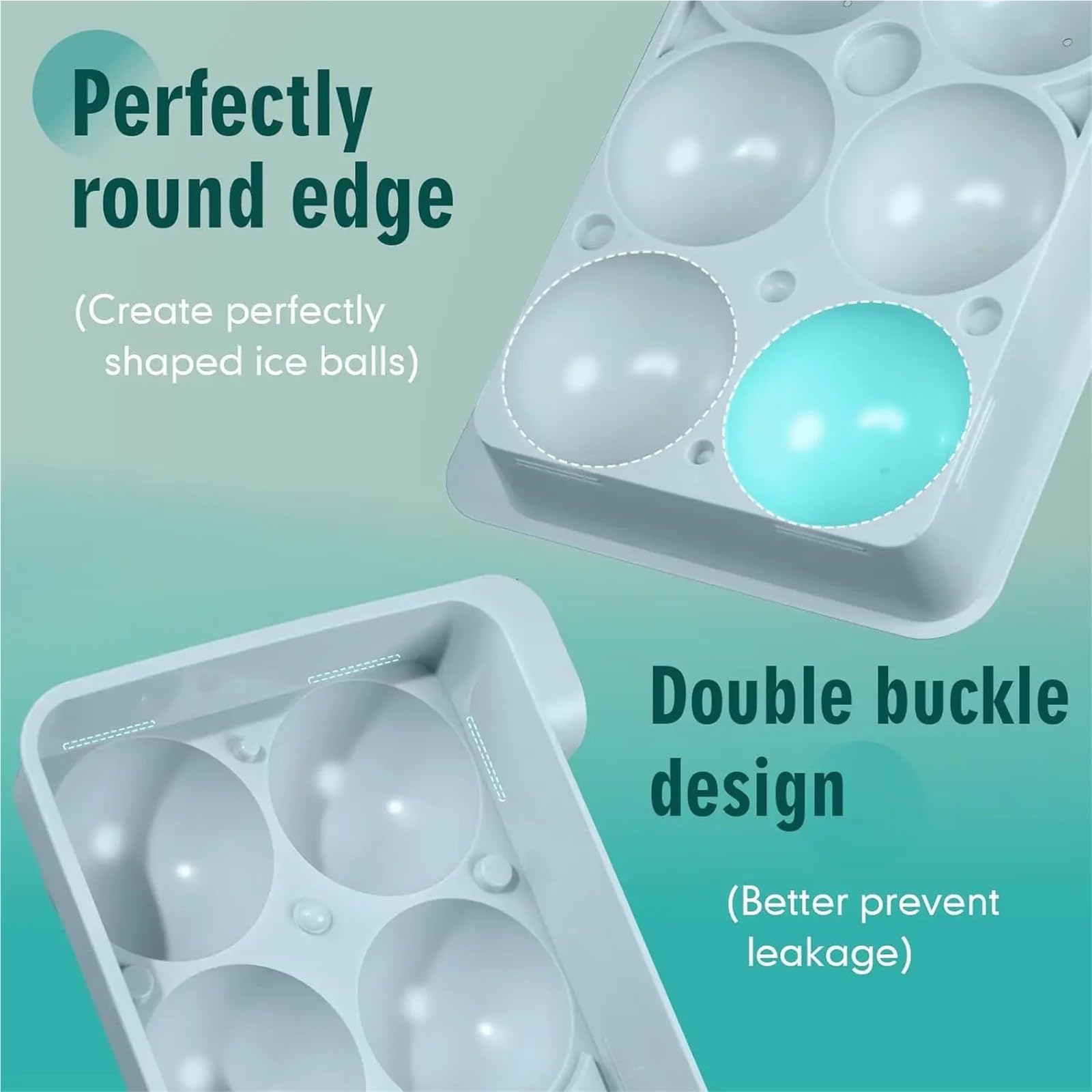 Cubiteras Para Hielo Moldes grandes for cubitos de hielo for whisky, bandejas de hielo redondas grandes, fácil llenado y liberación, 2,5 pulgadas, 8 bolas, paquete de 2