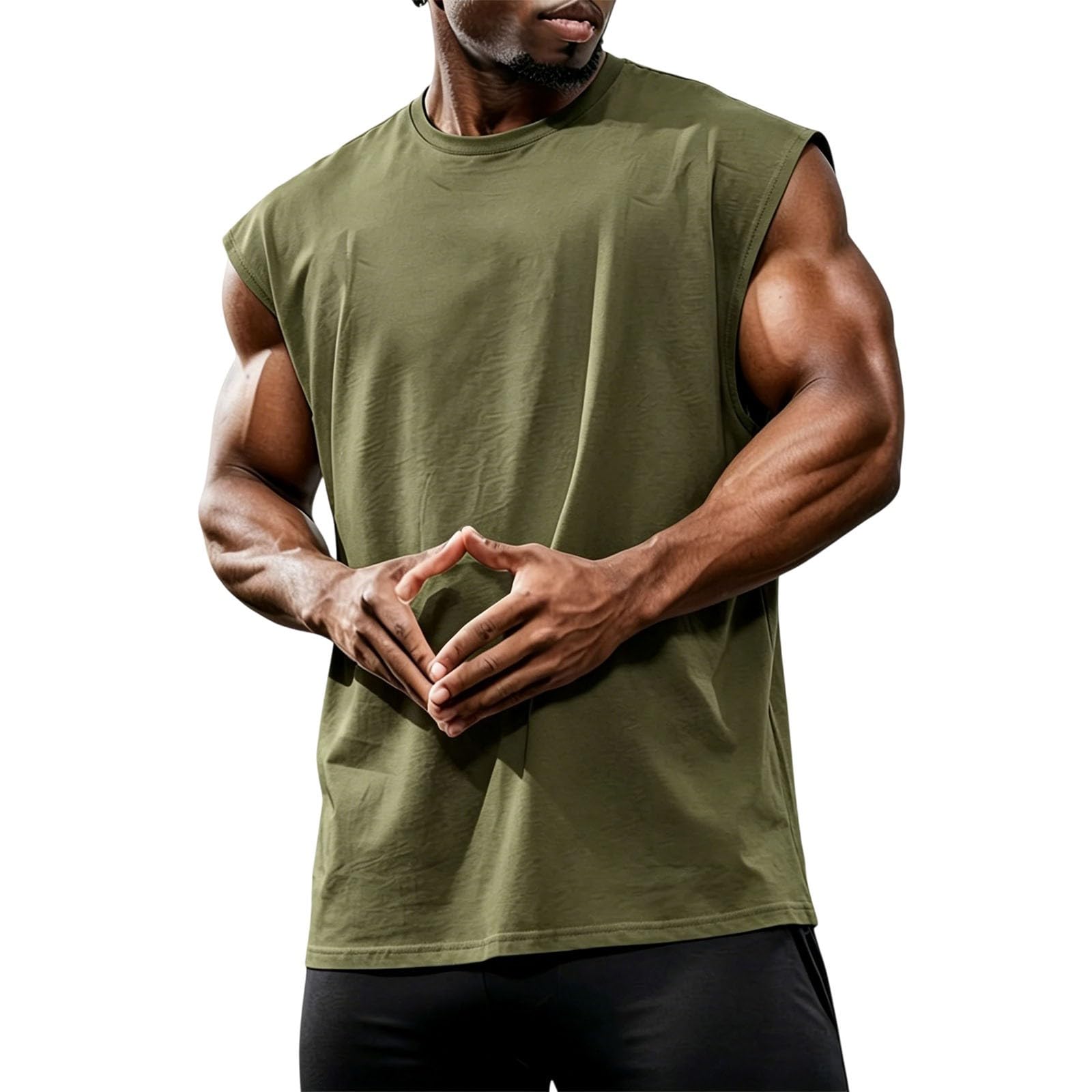 CHUNOTU Sleeveless Tshirt Men Loose Fit Gym Running Vests Workout Tank Tops Army Green S
