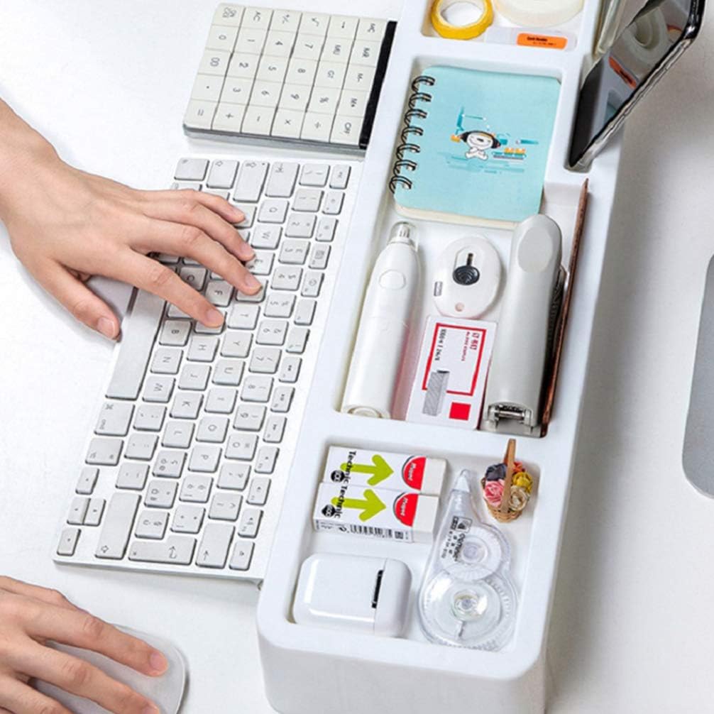 Desk Organiser Small Storage Keyboard Commodity Shelf Pen Holder Shelf Over Keyboard for Cell Phone Tablet (White)