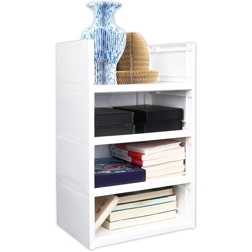 YekouMax Bookshelf, Bookcase with Adjustable Storage Shelves, Kids Bookshelf, Stackable DIY Height Corner Bookshelf, Plastic Cube Organizer for Desk, Office, Living Room, Study, Bedroom