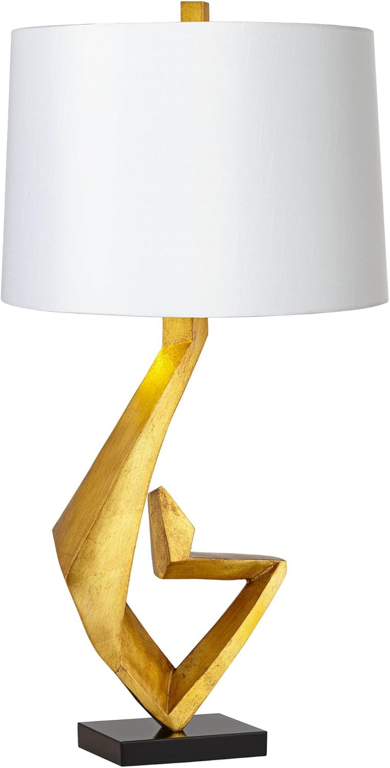 Possini Euro Design Zeus 29 1/2" Tall Modern Glam End Table Lamp Sculptural Gold Leaf Finish Living Room Bedroom Bedside Nightstand House Office Home Reading Kitchen Entryway Console Family Dining