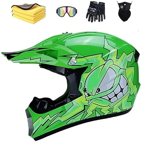 LYEVA Casco De Motocicleta,Casco de Motocross for Niños,Casco Moto Niño 5-12 Años Homologado ECE y DOT con Set de Guantes,Gafas y Máscara-MX Quad Enduro Off Road ATV Scooter Descenso (1,S(55-56cm))