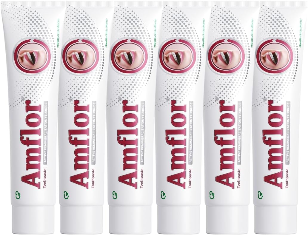 Amflor Toothpaste for Braces | Prevents Cavities & White Spot Lesions | Organic Amine Fluoride for Enamel Remineralization| Mint Flavour Orthodontic Toothpaste | Pack of 6 (70 g per pack)