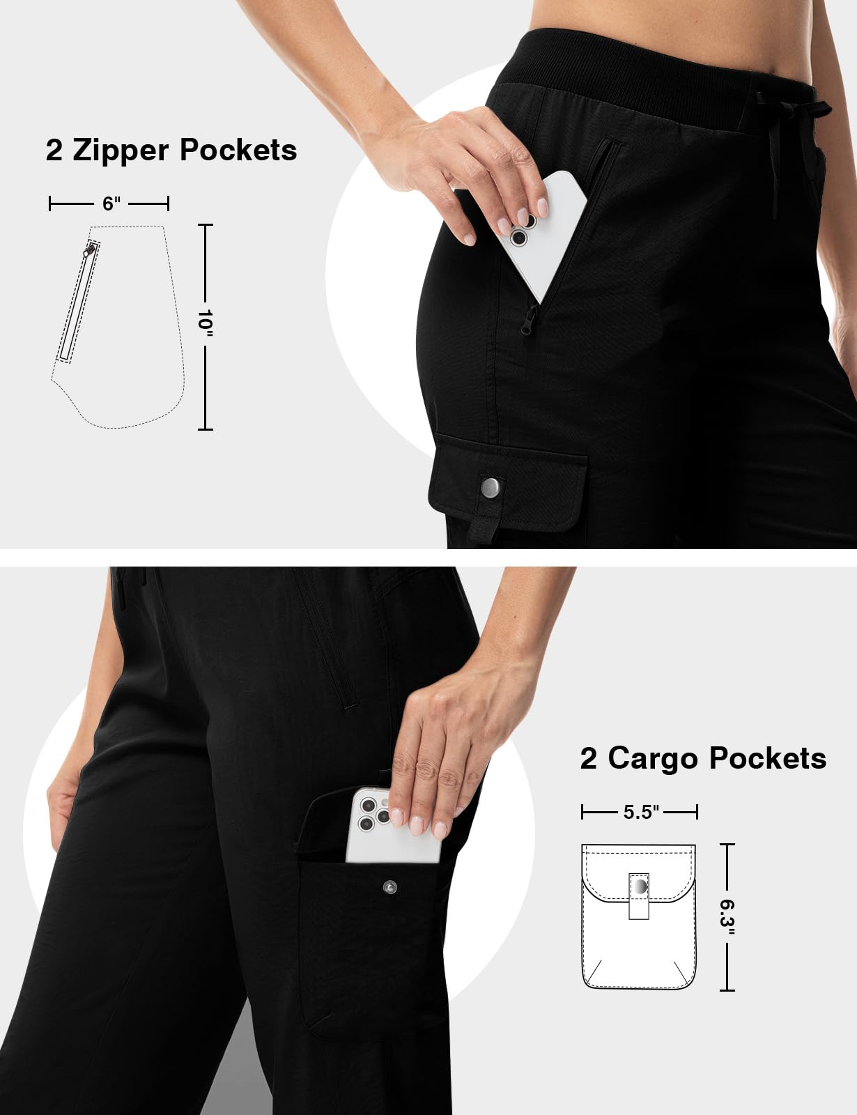 TBMPOY Women's Capri Pants Lightweight Quick Dry Hiking Cargo Pockets Casual Water Resistant Travel Cropped Cotton Black XL