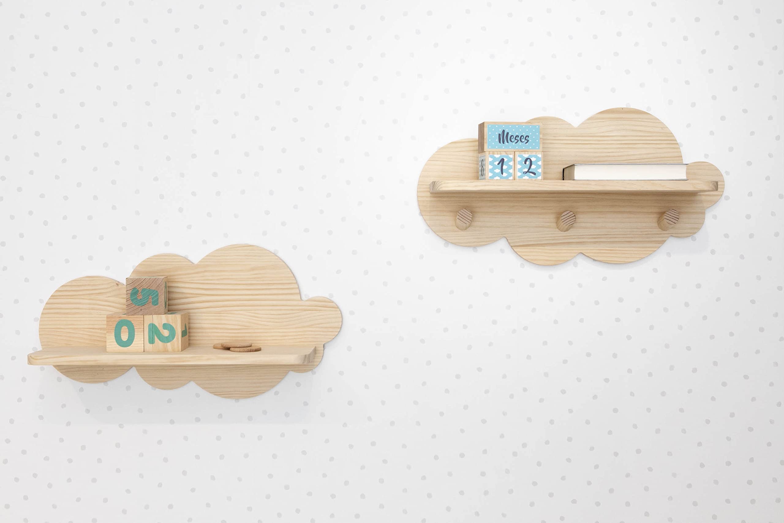 Estantería Montessori nube/Medidas: 60,50 cm x 31 cm/Librería nube para habitación infantil/Estantería y perchero para habitación de recién nacido/Estantería Montessori/Libreria Montessori