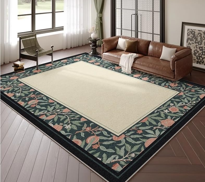 Salon tapis de sol intérieur style chevet rétro rond et canapé français 160x230cm