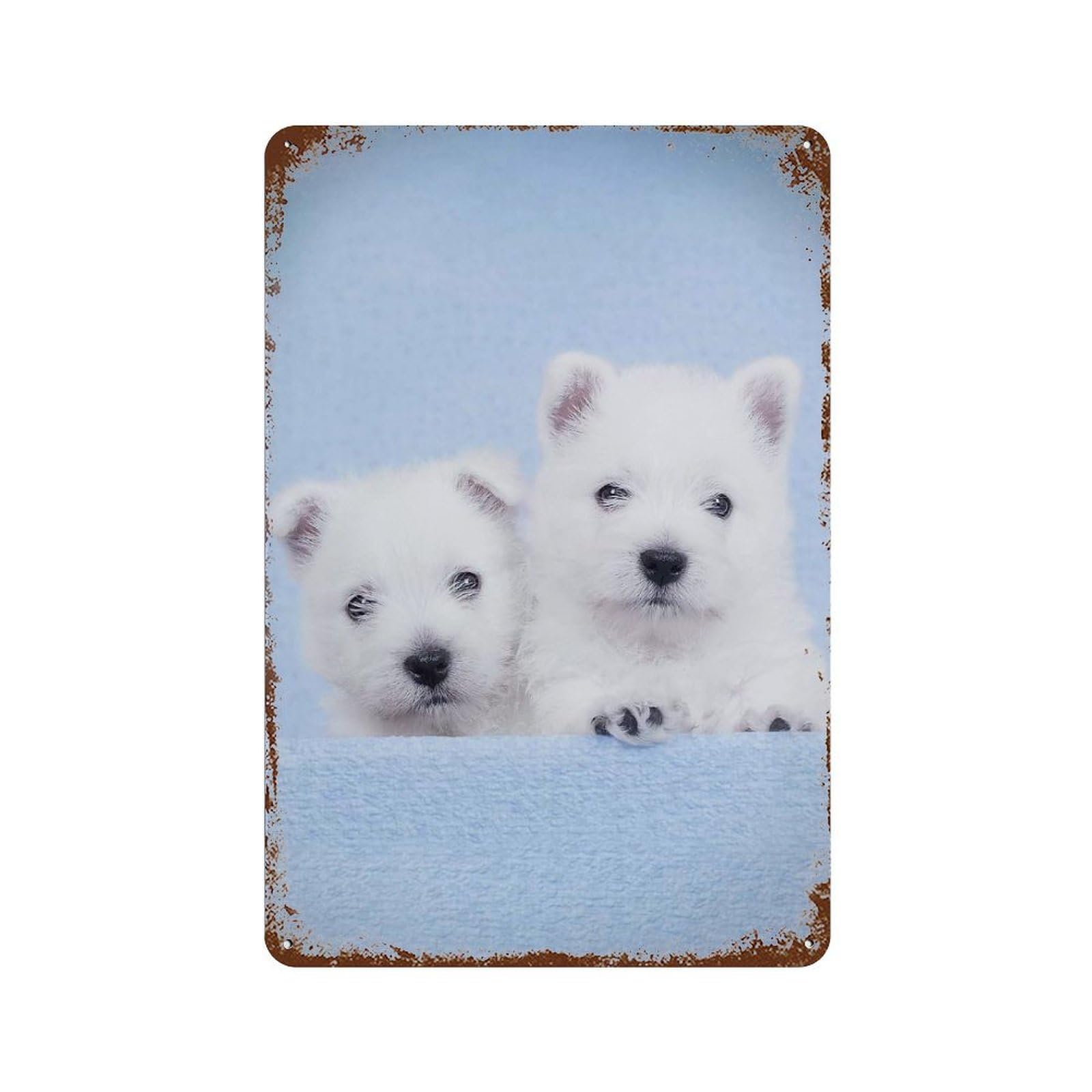 Two Bue Westies Rust Effect Tin Sign 11.8"x7.9", Old School Wall Decor for Farmhouse, Kitchen And Entryway Decor
