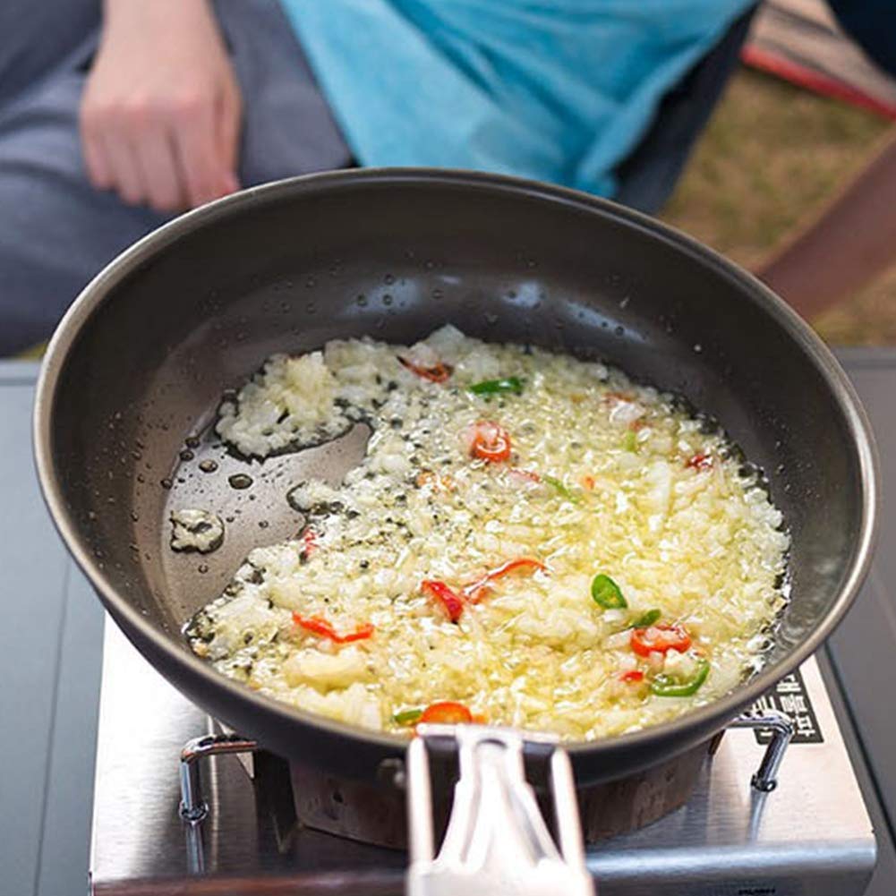 Ejoyous Poêle à Frire de Camping, Pliable, Anti-adhésive, avec poignée Pliable, pour l'intérieur et l'extérieur, la Cuisson, Le Barbecue, Le rôti, Le Pique-Nique, 24 cm