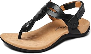 Athlefit Women's Orthopedic Arch Support Sandals - Comfortable T-Strap Thong Flats for Plantar Fasciitis Pain Relief