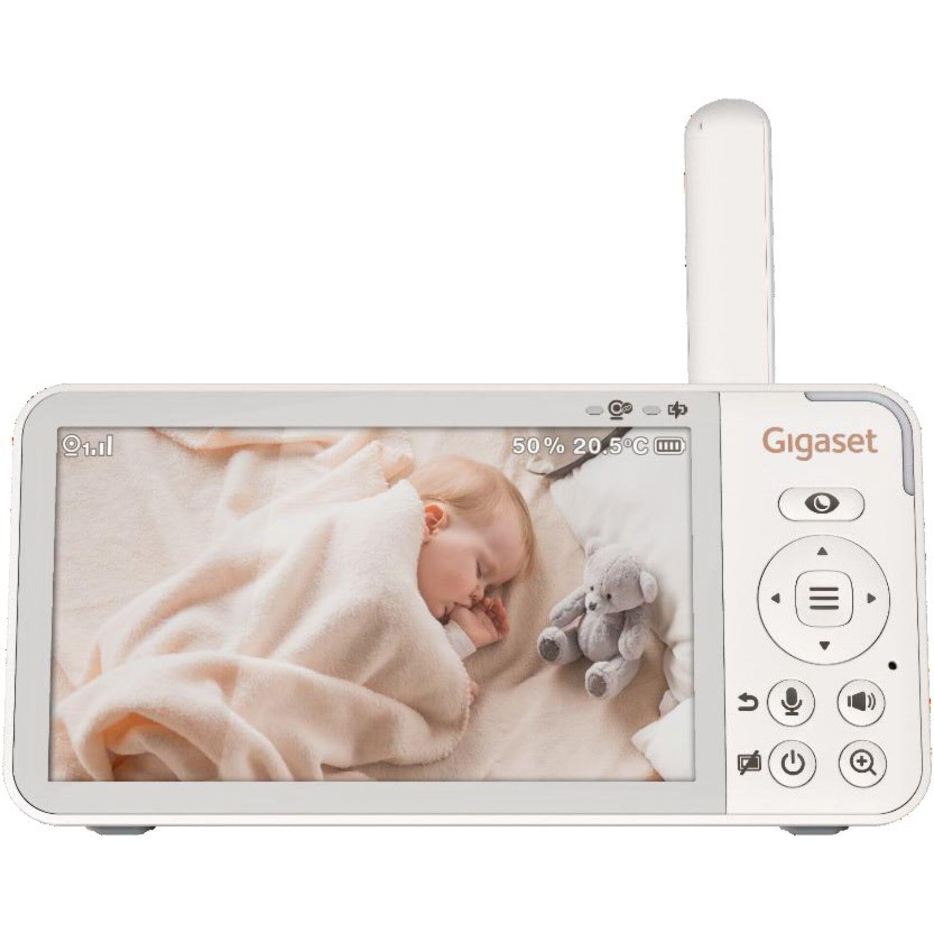 Gigaset Baby 500 Video - niania elektroniczna z transmisją wideo HD – bezpieczna technologia FHSS – ekran LCD IPS 5" – długi czas pracy baterii – kolorowy tryb widzenia w nocy – kremowy biały/brązowy