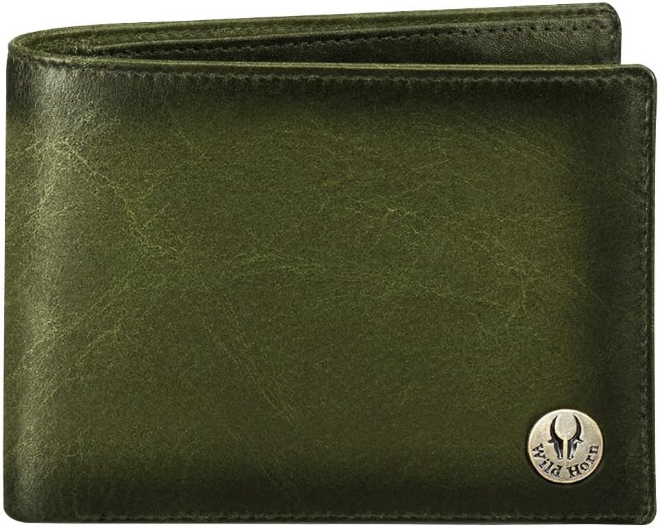 WildHorn Leather Wallet for Men with 6 Credit Card Slots I 2 Currency Compartments I 1 Coin Pocket, Green Crunch, 11.5 x 9.3 x 01 cm, Classic