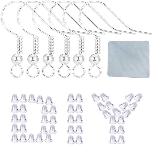 Miniatura 33 de Ganchos de oro para aretes, 80 piezas/40 pares, cables de oreja, 240 piezas hipoalergénicas de joyería con anillos de salto y tapones de silicona
