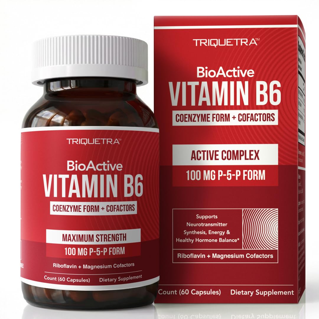 Triquetra Health Suplemento de Vitamina B6 com P-5-P, riboflavina e magnésio bisglicinato 100 mg, 60 cápsulas