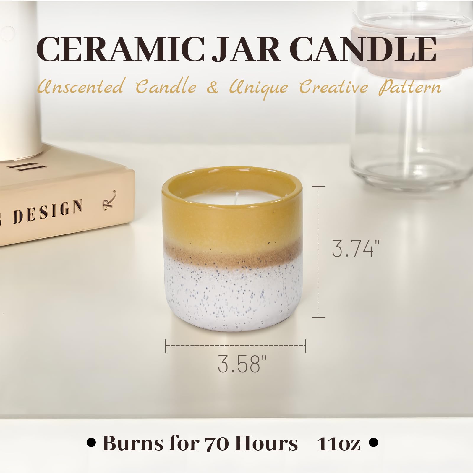 CedarLux Velas en tarro de cerámica, velas de soja para el hogar sin perfume, velas decorativas para vacaciones, cumpleaños, fiestas, vacaciones, 70 horas (11 onzas)