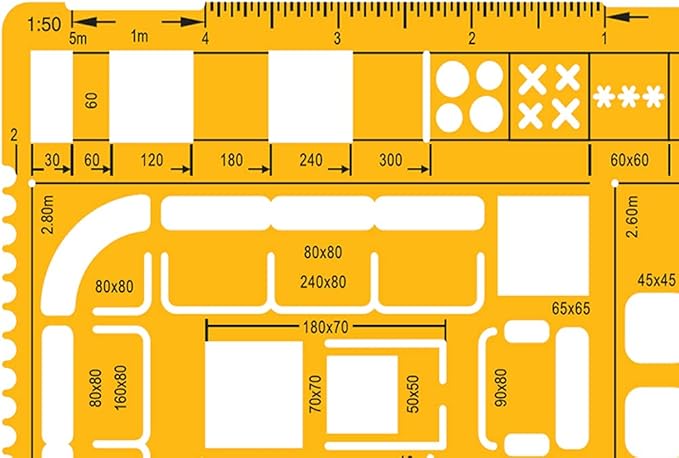 Liquidraw 1:50 Scale Architectural Scale Ruler | Designed for House Interior Floor Plan | Technical Architect Drafting Tool | Contains Symbols for Kitchen, Bathroom, Appliances & More | 1.5 mm Thick