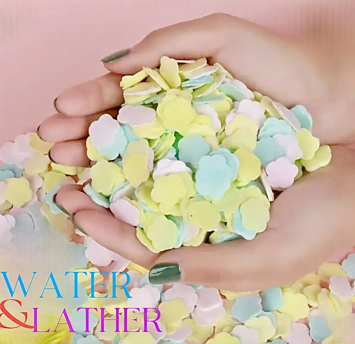 Green Matcha Soap Petal flakes. Perfect for guest bathrooms, party favors, baths, and travel or purse, these mini soap petals make washing hands or soaking in the tub a delightful experience.