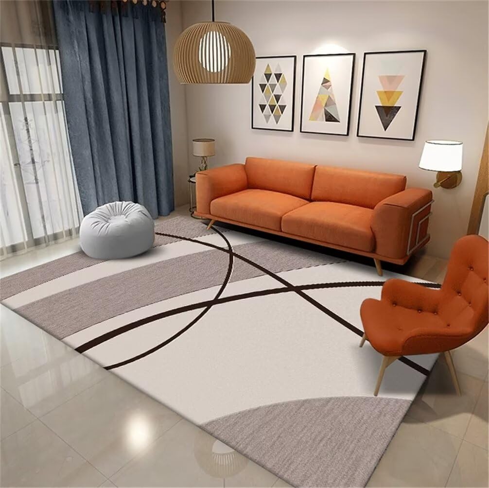 Tapis de salon lavable 300x400 cm kaki rayé pour grande chambre