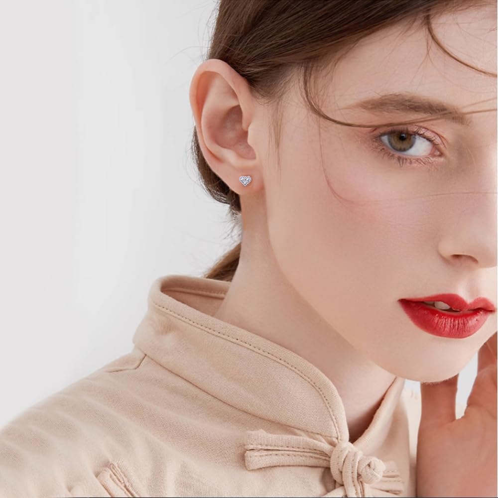 18g Tiny CZ Heart Love Earrings for Women Stainless Steel Hypoallergenic Caystal Cute Stud Hearted Cartilage Tragus Piercing Jewelry Flat Screw Back Post Sensitive Ear Wedding Xmas Gift - Image 3