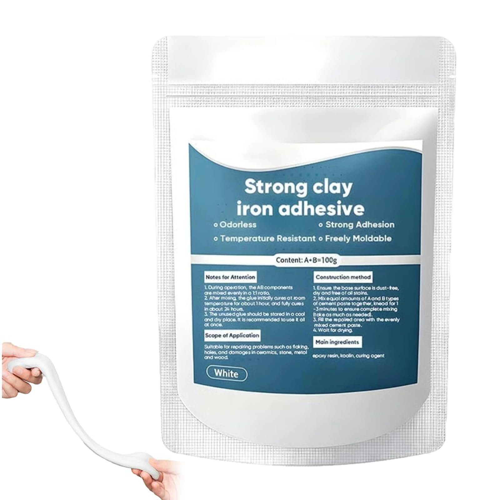 High-Strength Multi-purpose Repair Clay, Strong Clay Iron Adhesive, Steel Epoxy Putty Waterproof, All Purpose Pool Clays for Bonding Plastic Metal Ceramic Wood Tile Glass